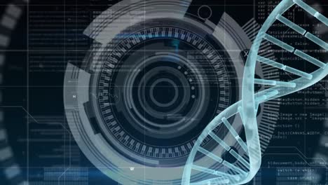 dna rotating against a camera lens in background