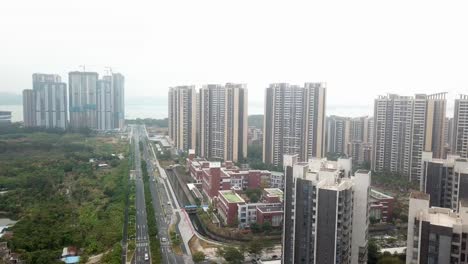 drone shots of guangzhou outskirts during a foggy, hazy morning, china-5