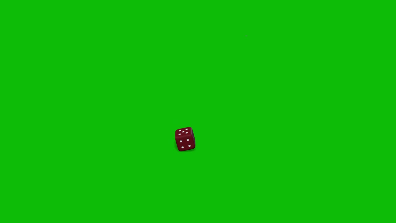 Røde casinoterninger ruller og lander på tallet 2 på greenscreen 3D-animation