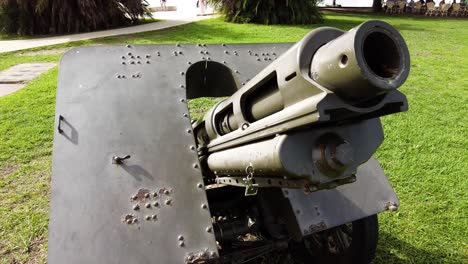 closeup of tank gun outside the museu do combatente near the belem tower in lisbon, portugal