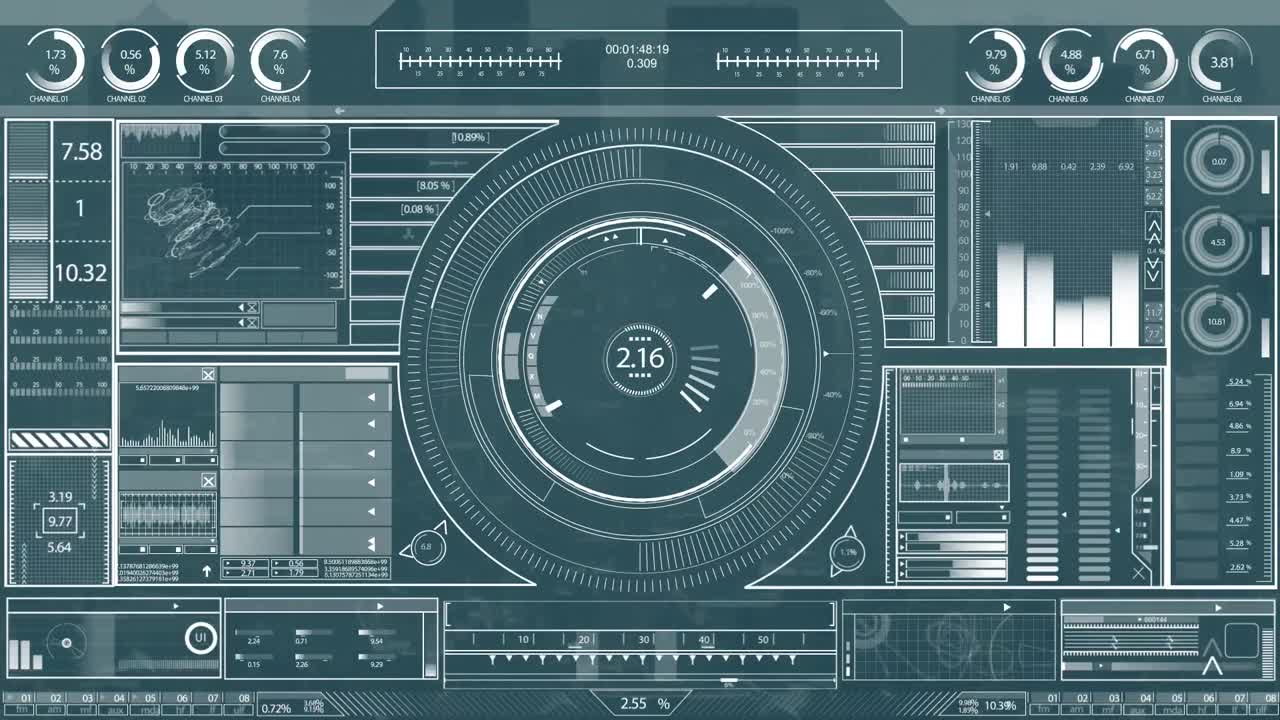 Animation of graphical interface screen representing scanning and analyzing of business data