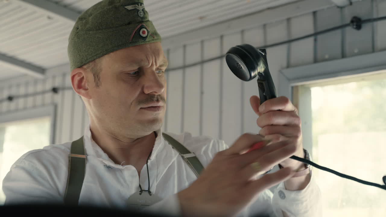 WWII German Soldier on Telephone