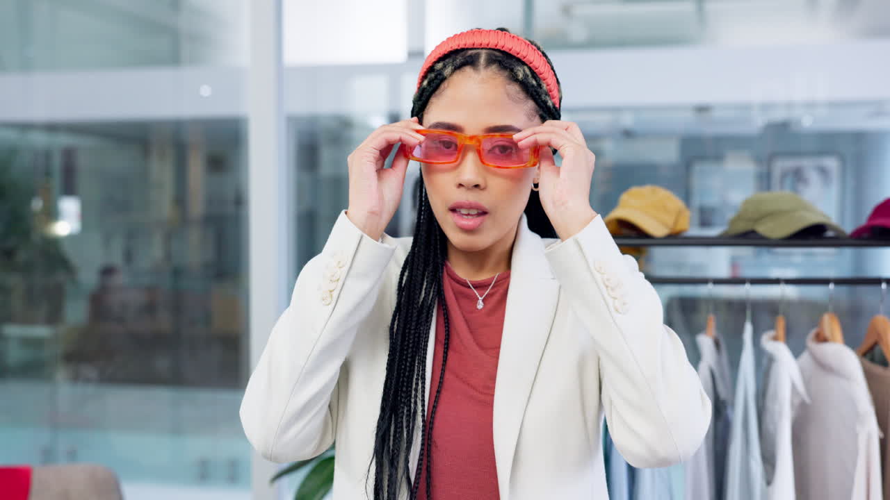 Retail, shopping and sunglasses portrait a woman