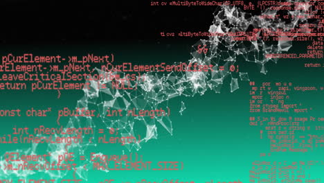 code snippets and network connections animation over green and black background