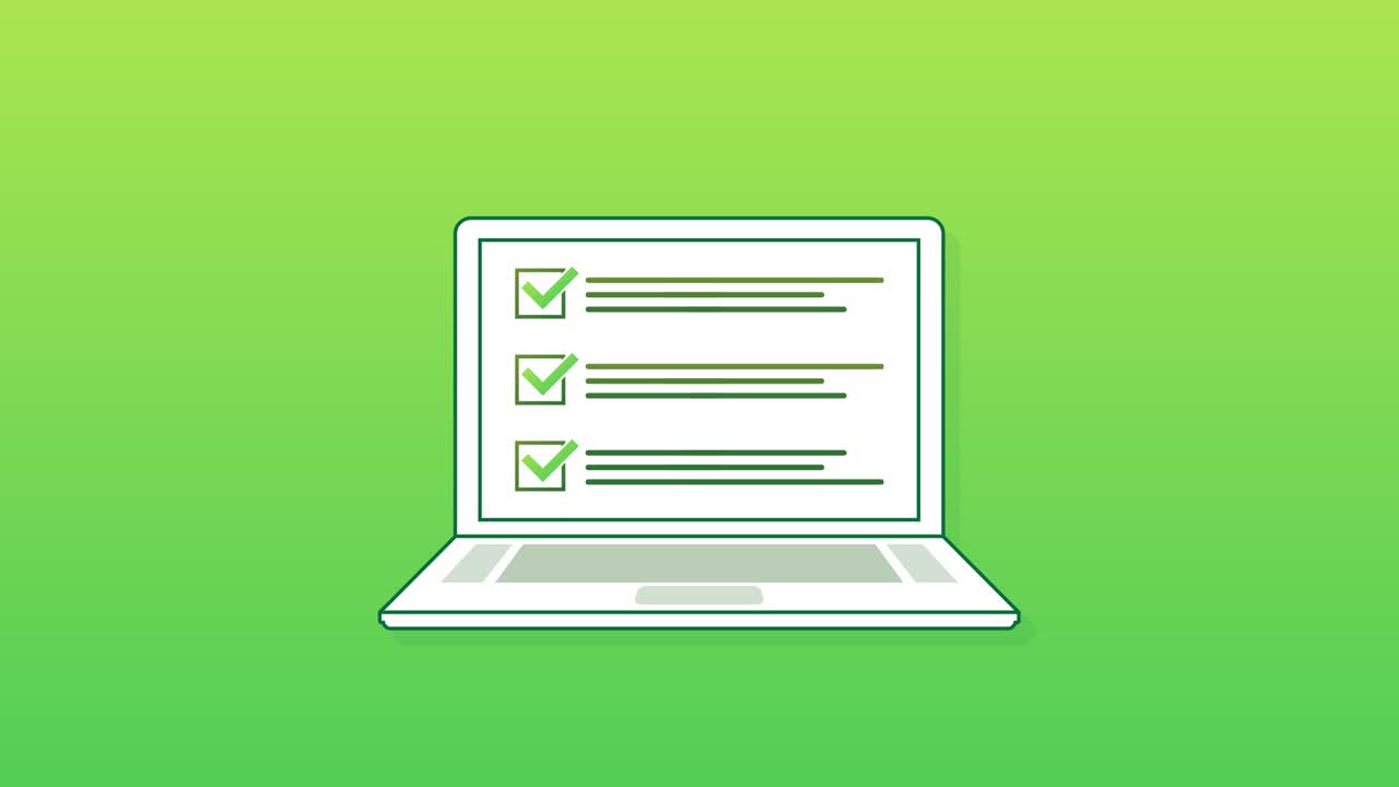 lista de comprobación ventana del navegador. marca de verificación. marca blanca en la pantalla del portátil. elección, conceptos de encuesta. gráficos en movimiento