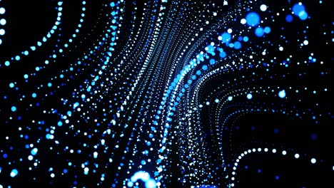 abstract 3d loop background with glowing particles lined up in curved lines in 3d space. festive vj loop with blue particles and smooth animated camera. motion design background