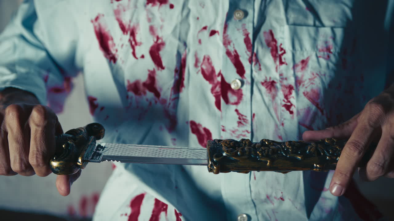 The Hand of a Murderer Closes a Knife in the Holster The Scary Night of Darkness