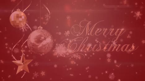 Animation-Des-Textes-„Frohe-Weihnachten“-Mit-Weihnachten,-Kugeln-über-Dem-Hintergrund-Mit-Rotem-Filter