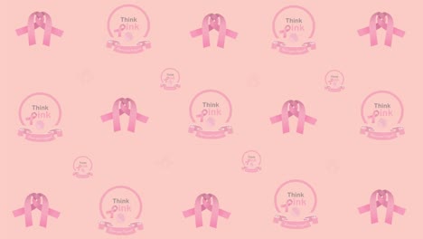 animación de texto de concienciación sobre el cáncer de mama sobre cintas rosadas de cáncer de mama