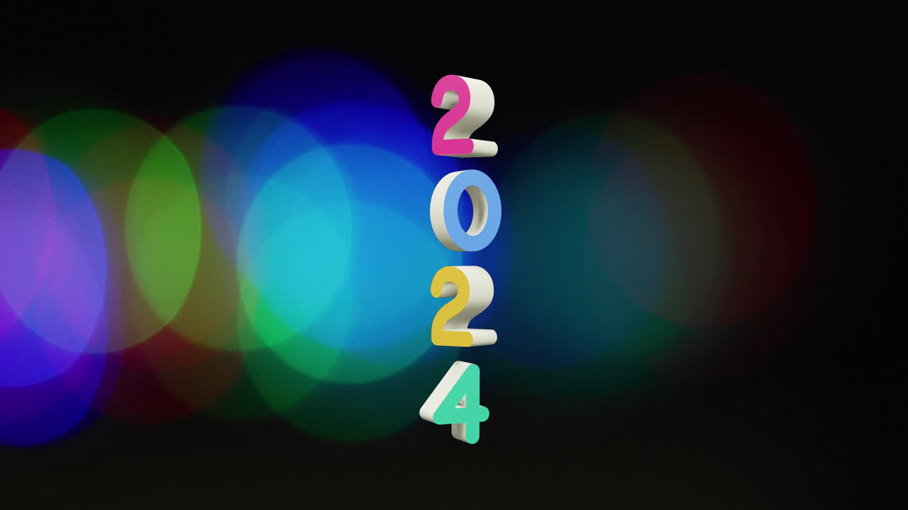 animación del texto de 2024 sobre luces de punto sobre fondo negro