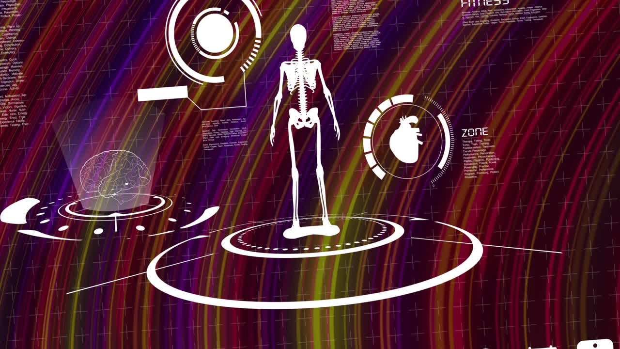animación del procesamiento de datos científicos sobre el fondo con líneas móviles coloridas