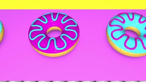 looped 3d animation of donuts on the conveyor belt.