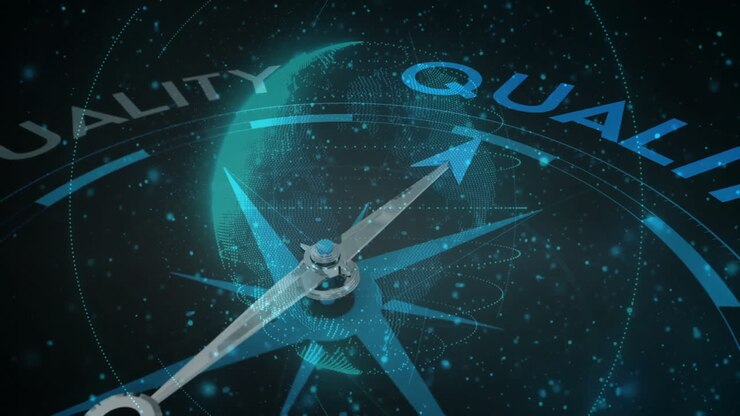 Animation of globe with spots over compass with texts on black background