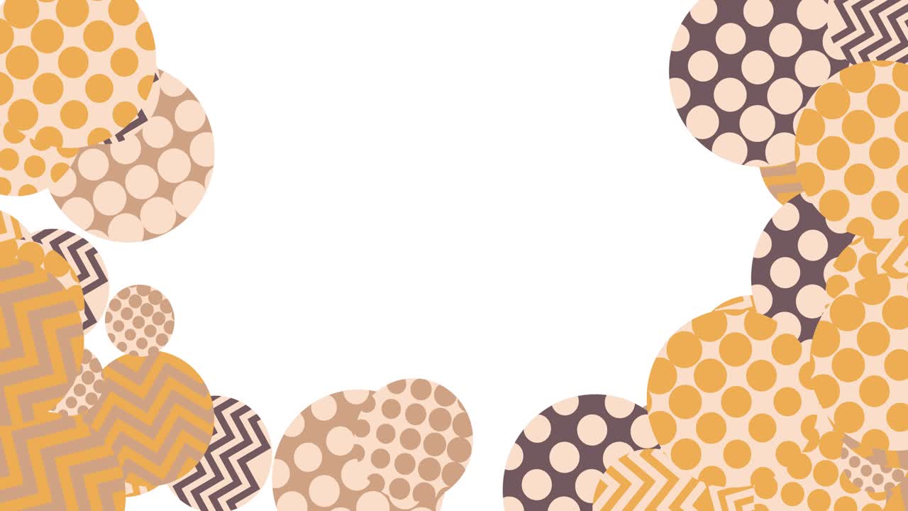 Geometric shape inside circles fly and rotate. Geometric pattern in 80s style. Zoom in and out motion animation. Horizontal composition, 4k video quality