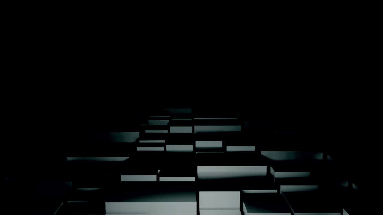 Digitalt abstrakt terningbaggrund, sømløs sløjfe. Design. Flyvende over en vej lavet af mange 3D-rækker af terninger.