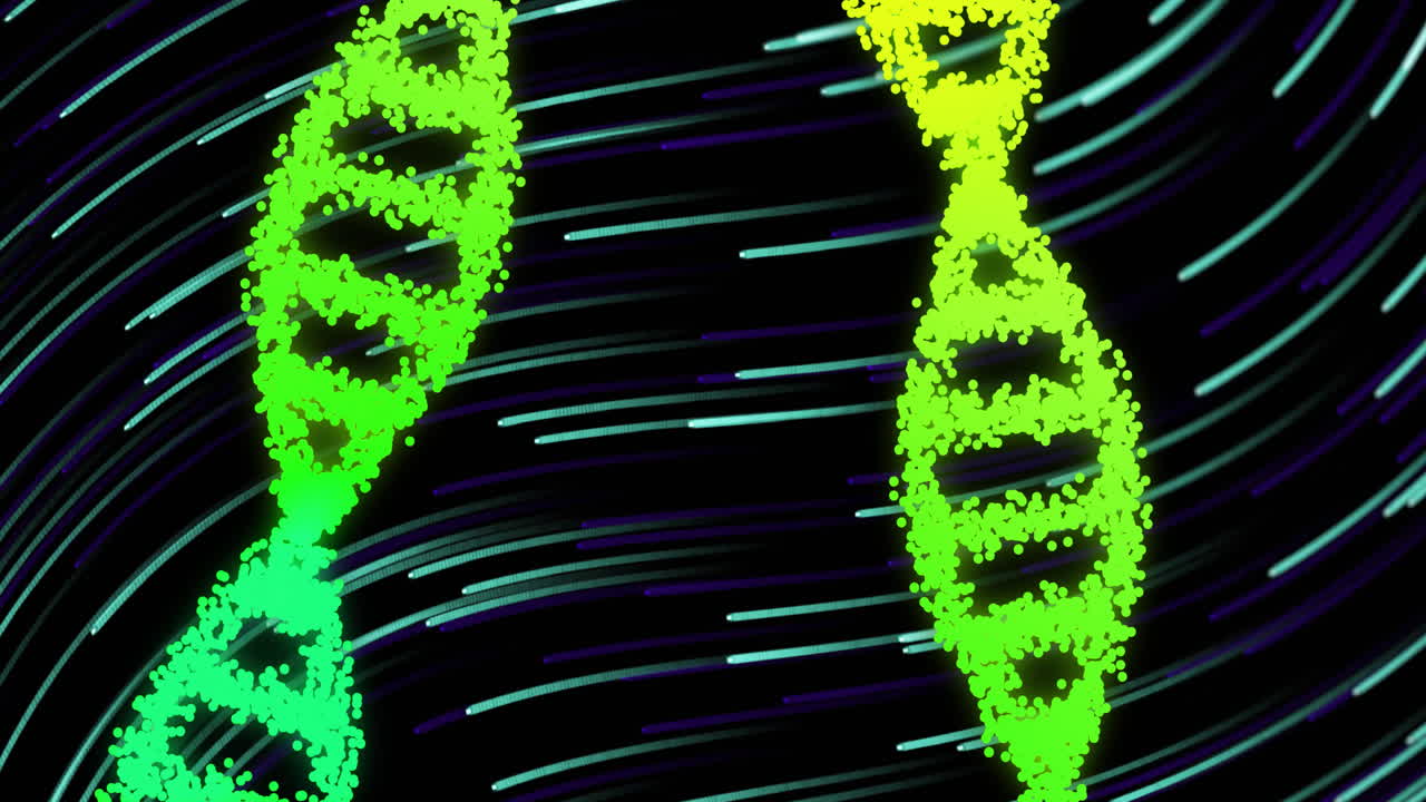 DNA strands and binary coding, scientific data processing animation