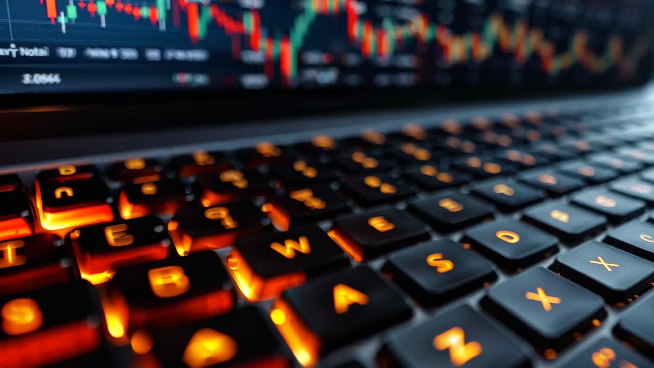A laptop keyboard with the letters W, A, S, D, X, and Z lit up in orange.