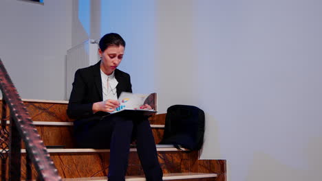 mujer de negocios que utiliza el clipboard para un proyecto comercial