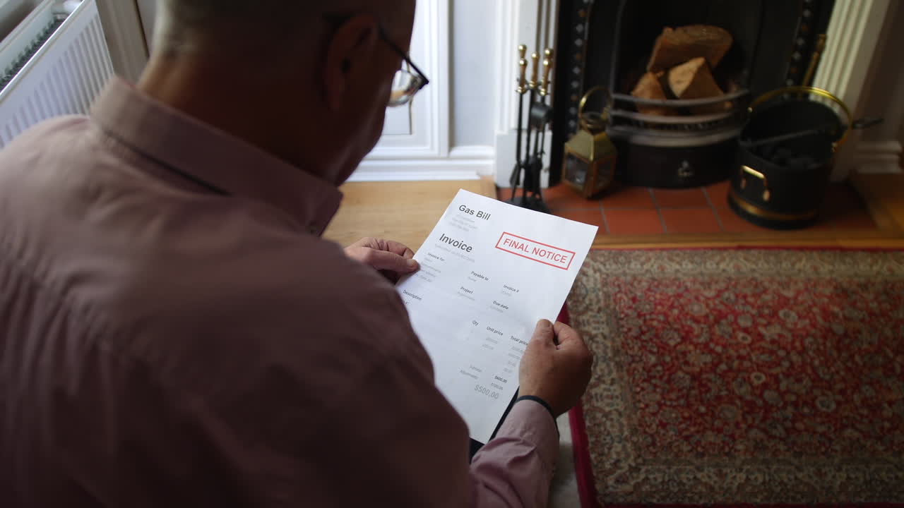 un anciano abriendo una carta de deuda