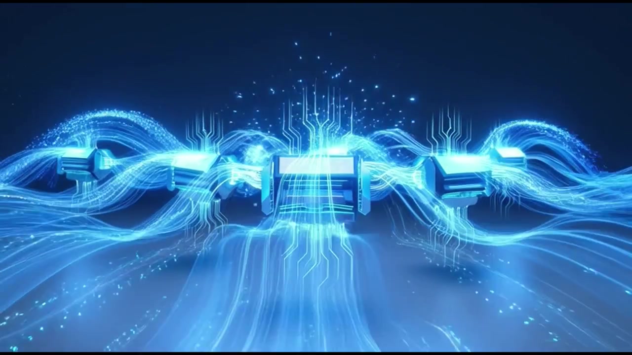 Abstract Digital Data Flow with Glowing Circuitry and Particles