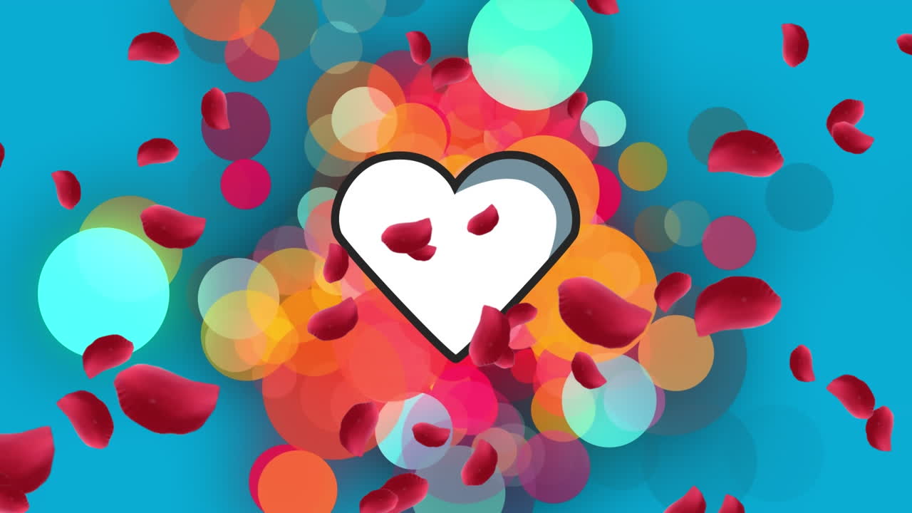 심장 과 다채로운 빛 의 반점 위 에 있는 장미 잎자루 의 애니메이션