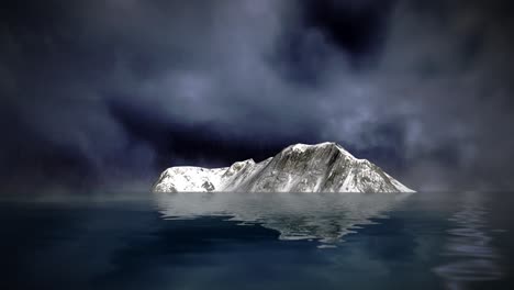 Snowy-mountains-and-a-big-river-flowing-through-it-with-thunder-storm-black-clouds