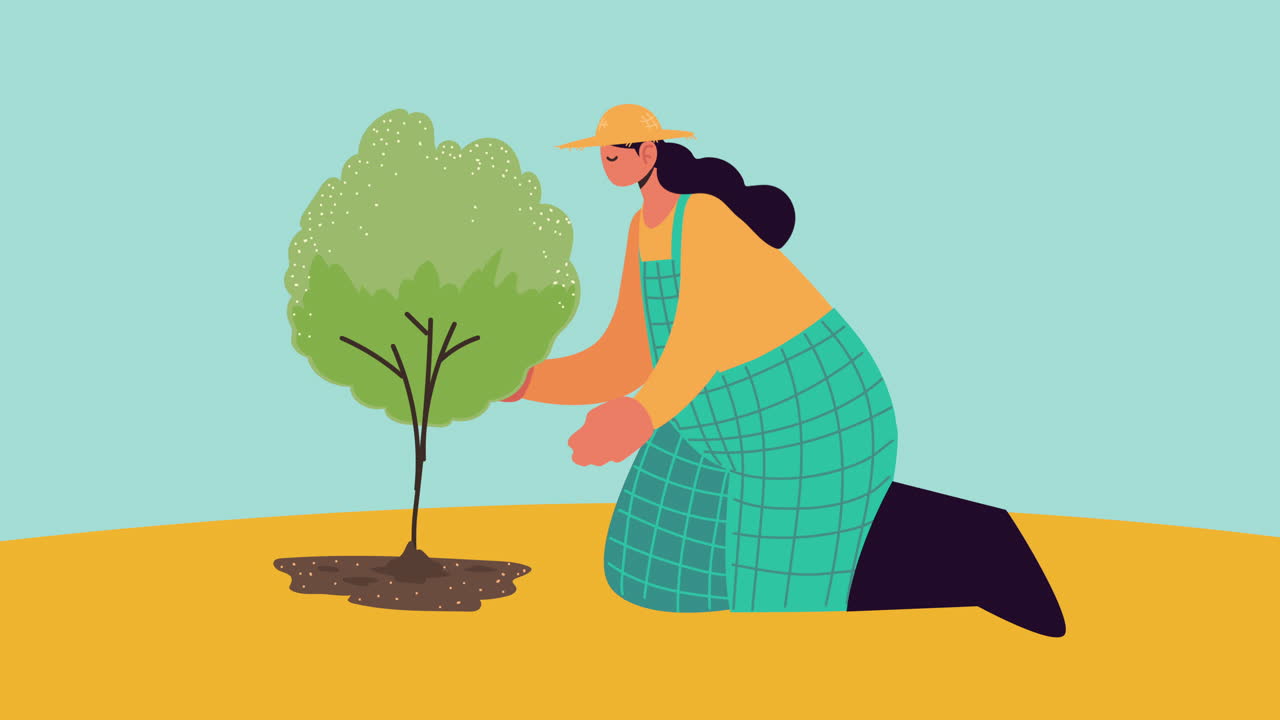 여성 농부 농업 작업 애니메이션