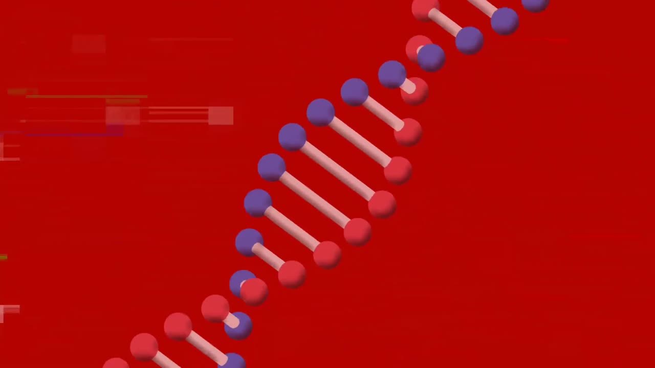Animation of interference and dna strand on red background