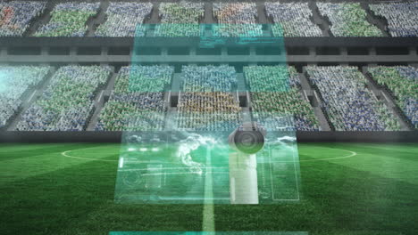 animation of data processing on screens over sports stadium