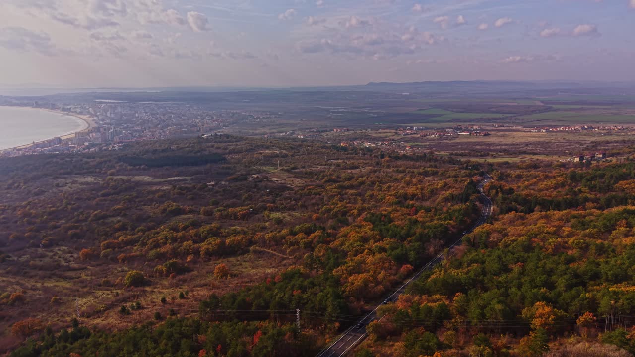 Stunning aerial view of coastal landscapes in Bulgaria's autumn colors