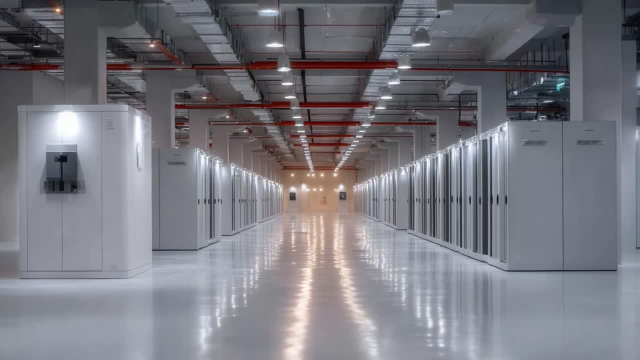 An Immaculate Interior of a Modern Data Center Showcasing Rows of Servers and Cutting-Edge Technology for High-Efficiency Data Processing