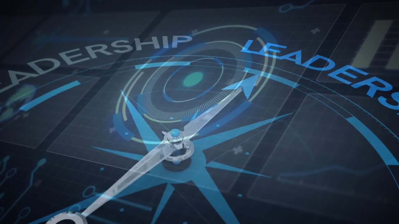 데이터 처리에 대한 나침반 및 리더십 텍스트의 애니메이션