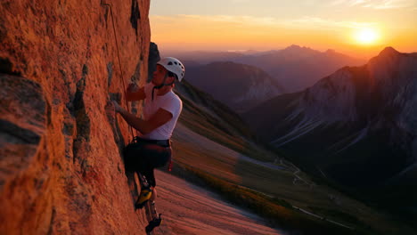 adaptive climber on a mountain at sunset