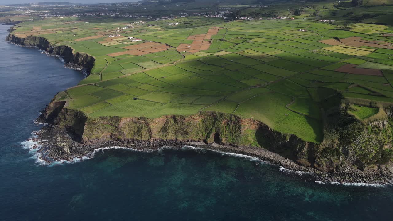 Azores coastline and green fields