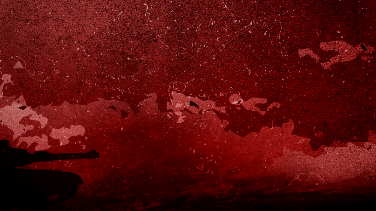 두 개의 전쟁 크의 손으로 그려진 실루은 은 하늘 앞에 거친 전장에 이동하고, 움직이는 구름과 함께 새벽, 손으로 그린 애니메이션 4k 루프 비디오.