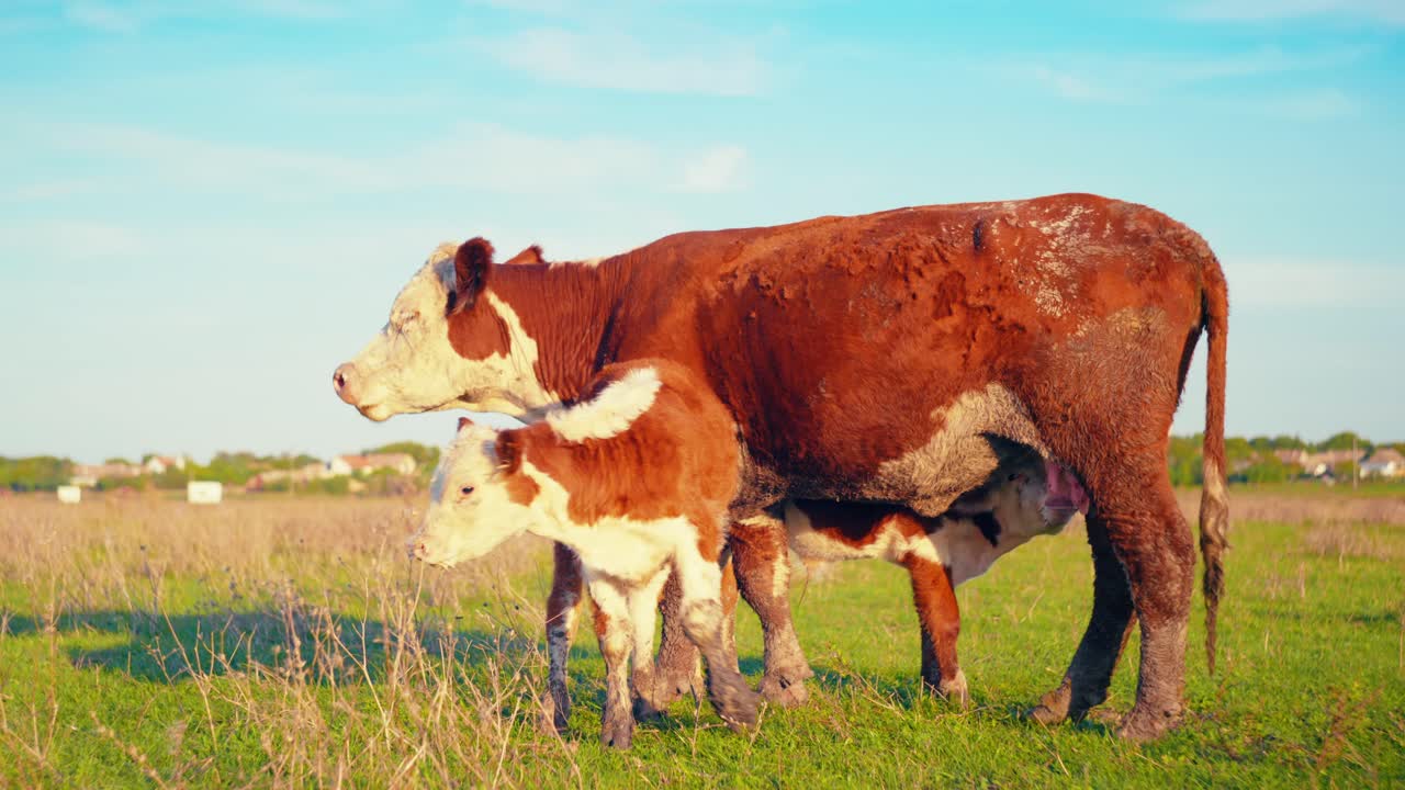Cows Enjoying Fresh Grass in the Tranquil Silence of a Beautiful, Sunny Autumn Day.