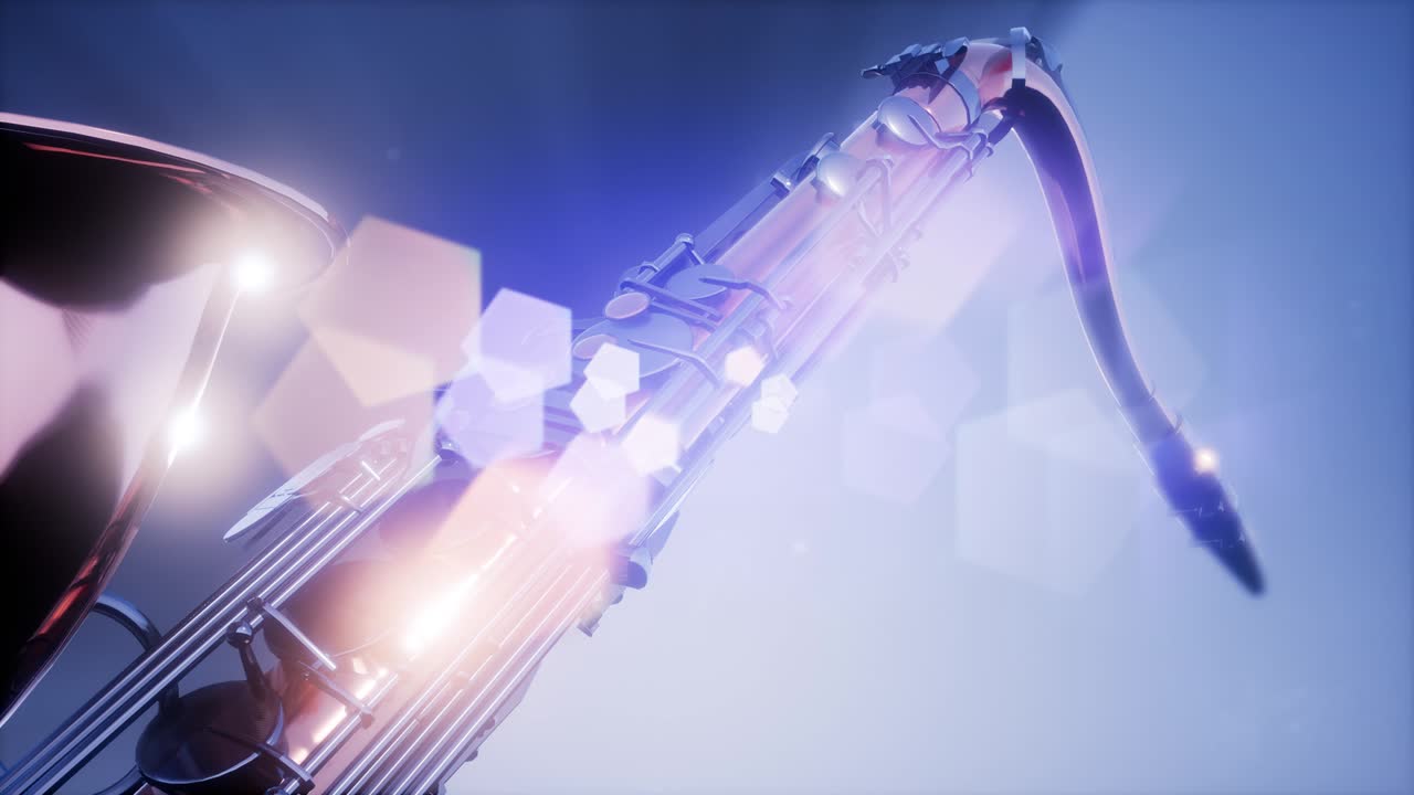 Golden Tenor Saxophone on blue background with light