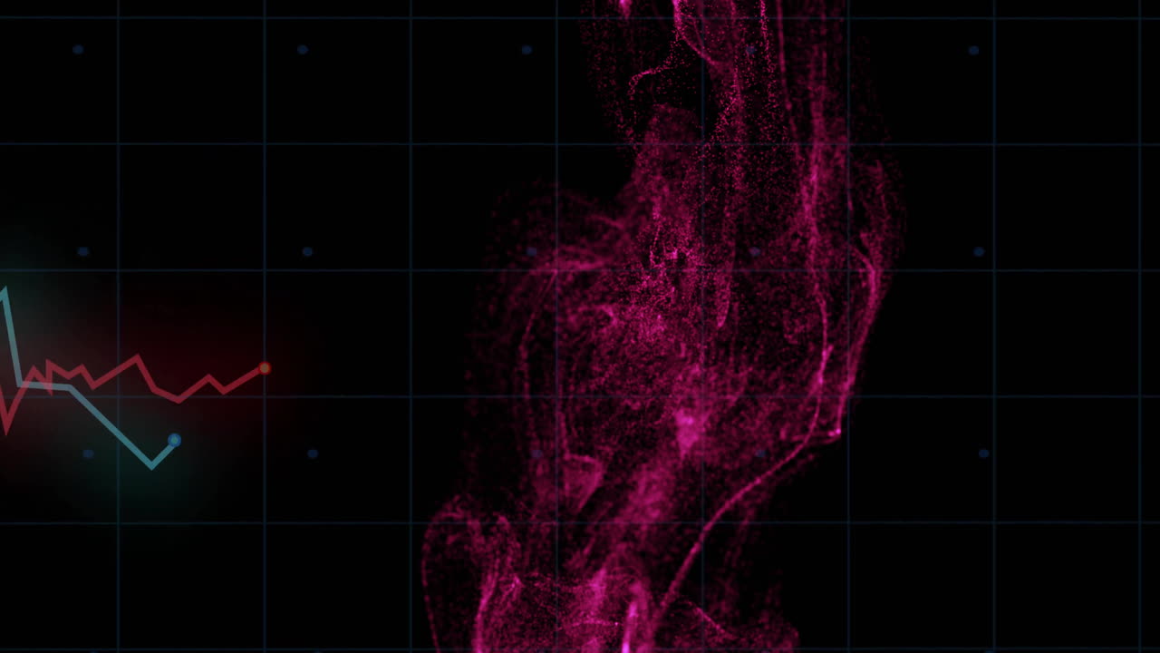 Animation of pink smoke effect with grid overlay and fluctuating graph lines