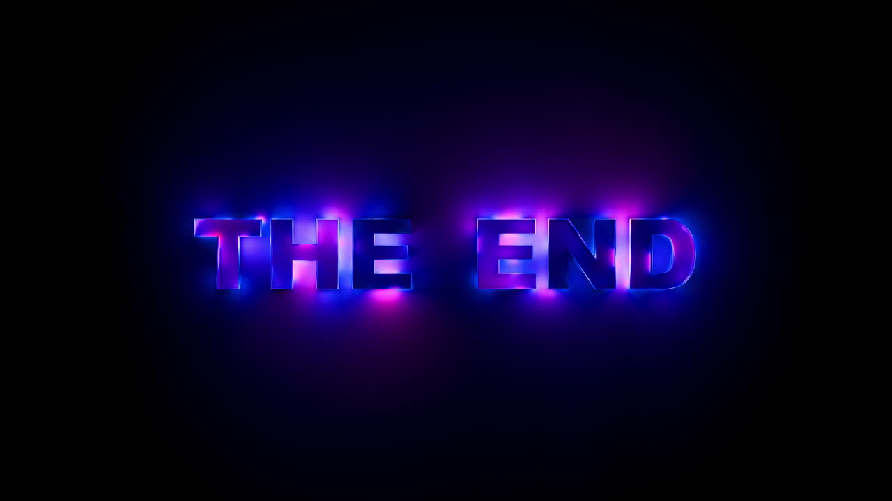 The End Cinematic Neon Gradient Text Loop with Atmospheric Glow Motion. Looped animation. 3D rendering