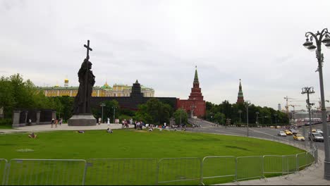 aerial drone shot of moscow kremlin tower and grand palace in capital of russia