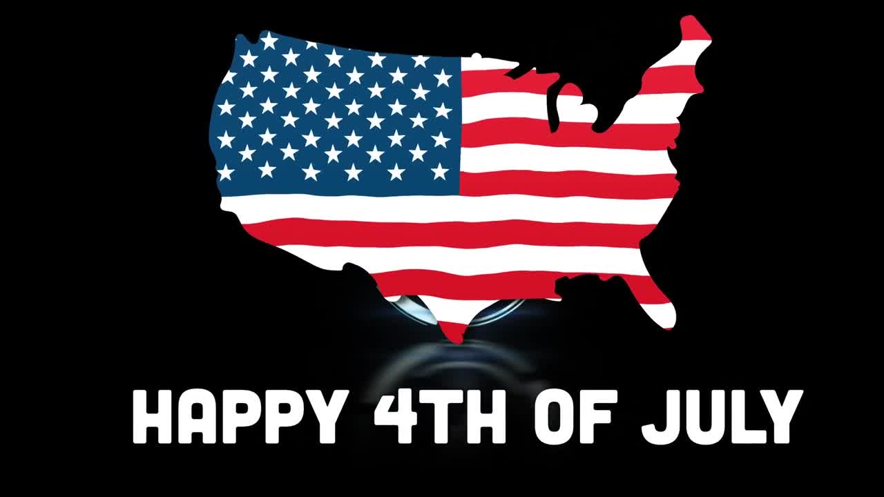 Animation of fourth of july text with american flag and map over countdown