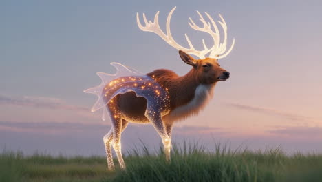ethereal magical deer with glowing antlers and fins