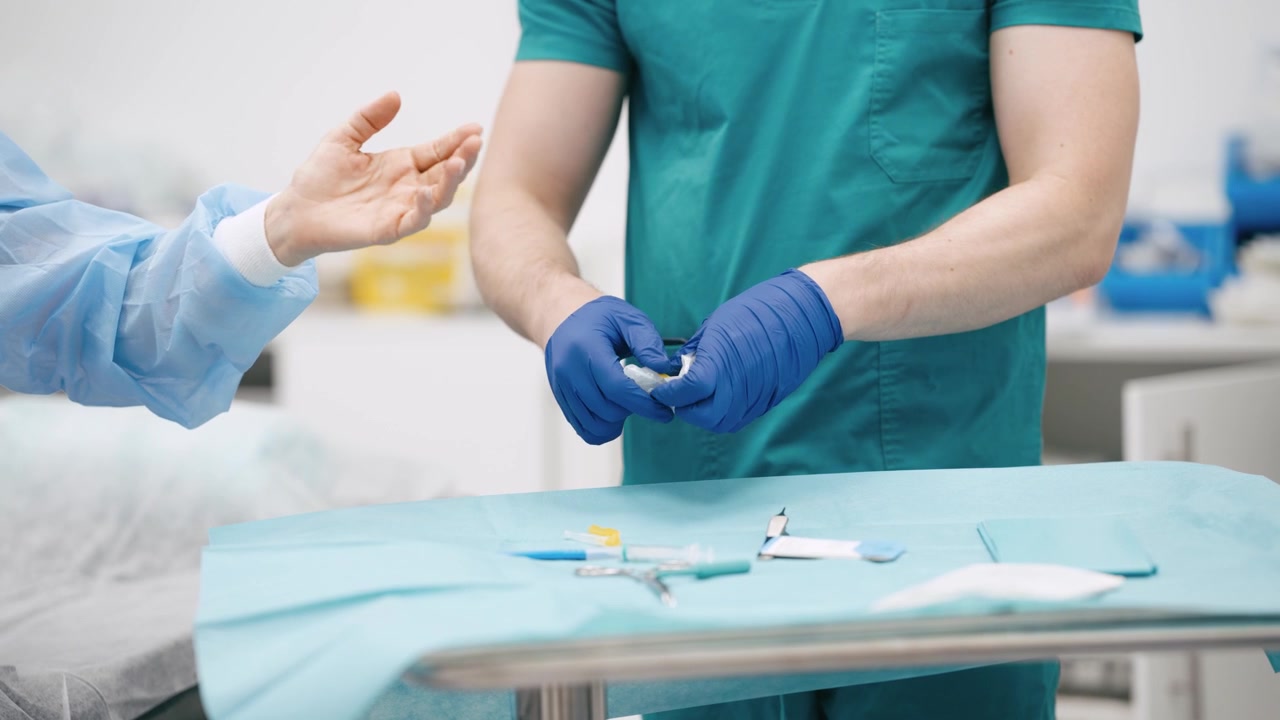 Medical Professional Preparing Sterile Supplies in a Clinic