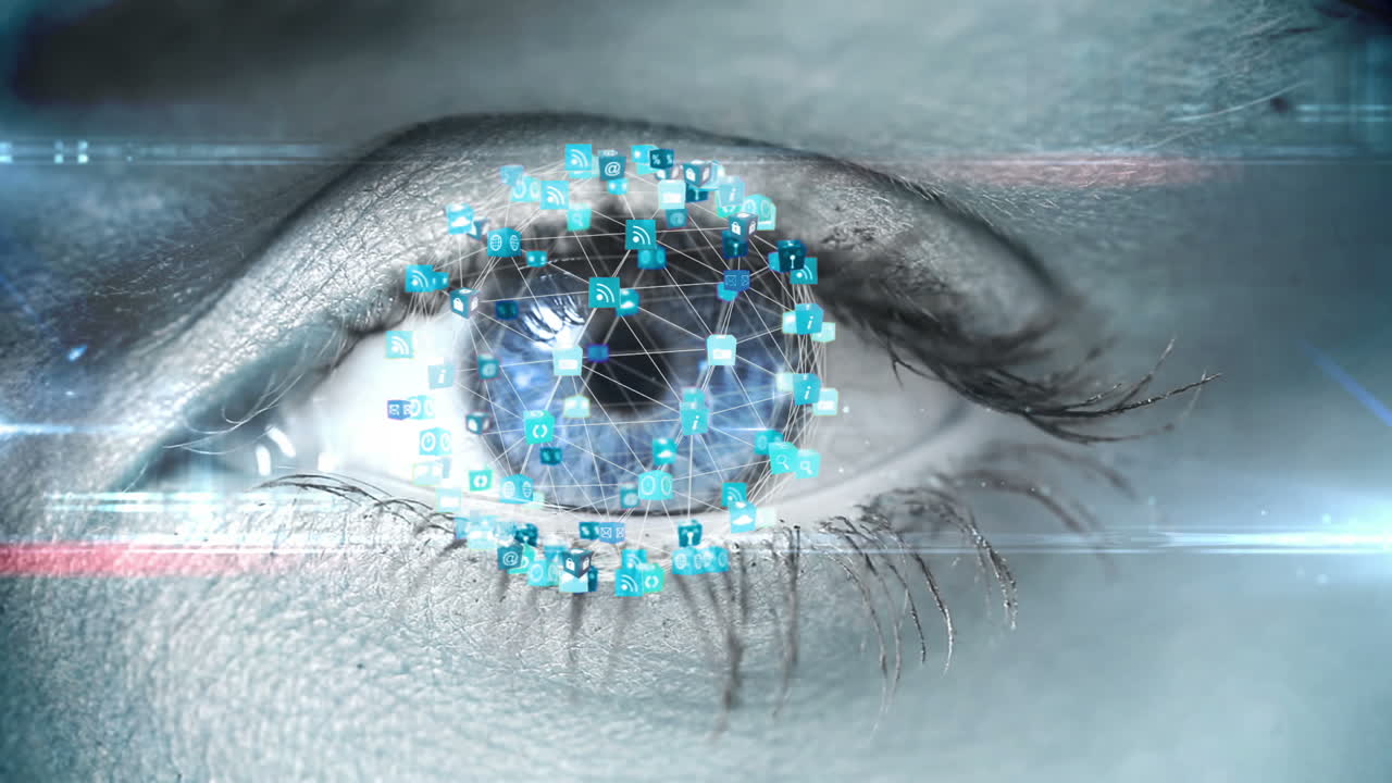 occhio lampeggiante con interfaccia tecnologica