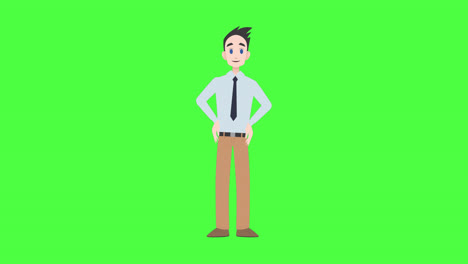 animation of illustration of caucasian man talking and gesturing with copy space on green screen