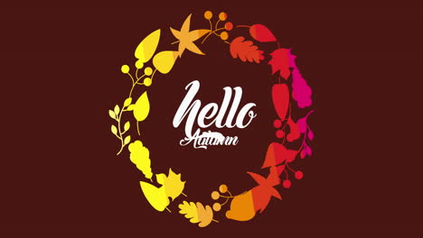 hello autumn season with calligraphy and leafs animation