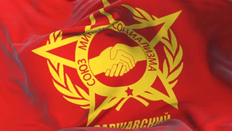 flag of warsaw pact waving at wind with blue sky, loop