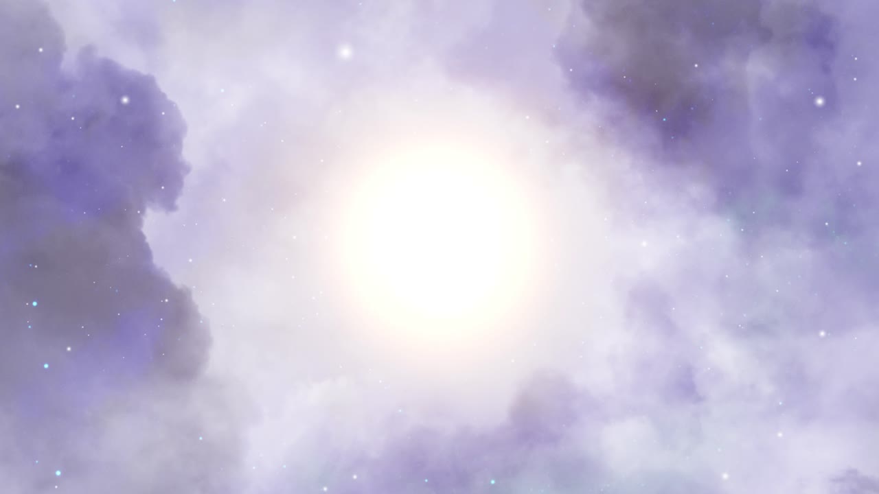 vuelo en bucle a través de las nubes con luz solar, fondo