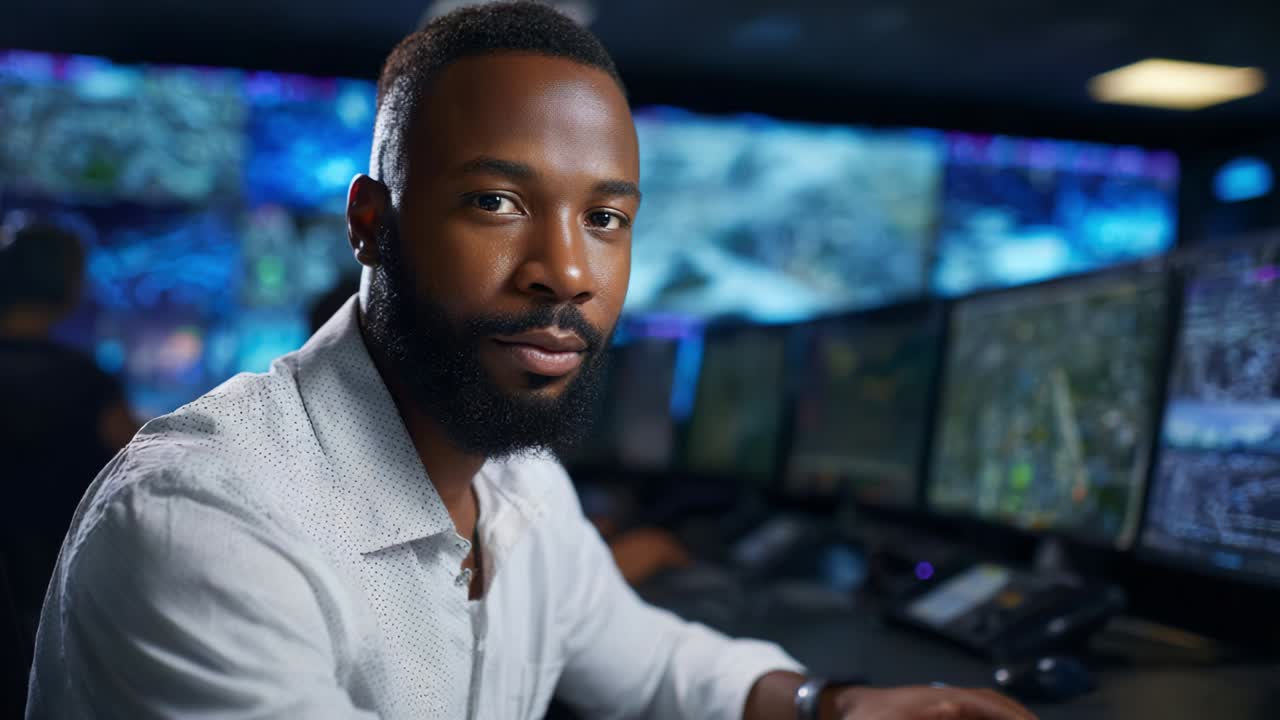 A focused cybersecurity analyst navigating complex data on multiple screens, illustrating the precision and dedication required in modern digital security operations while processing critical information