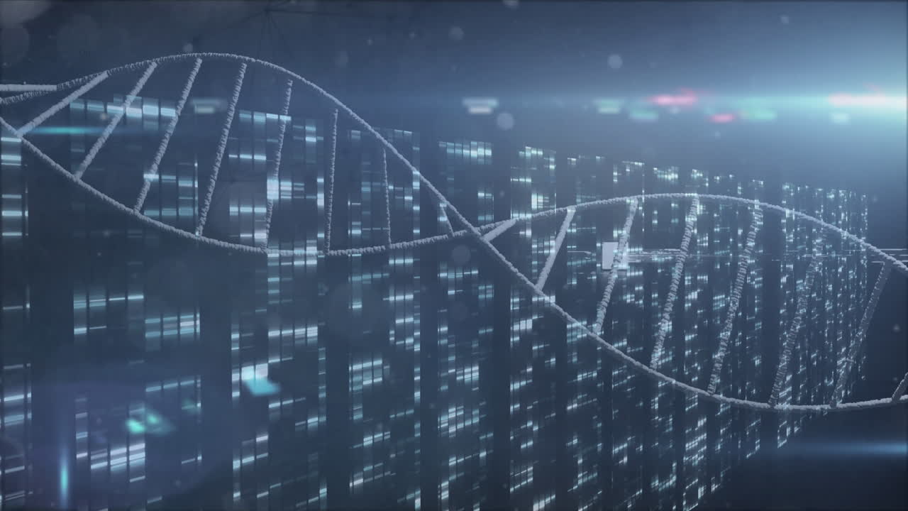 animación del procesamiento de datos sobre un fondo azul